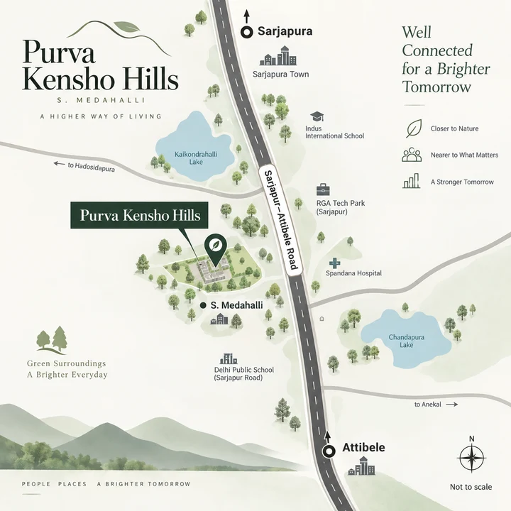 Purva Trivante location map at S. Medahalli off the Sarjapur-Attibele Road, between Sarjapura and Attibele